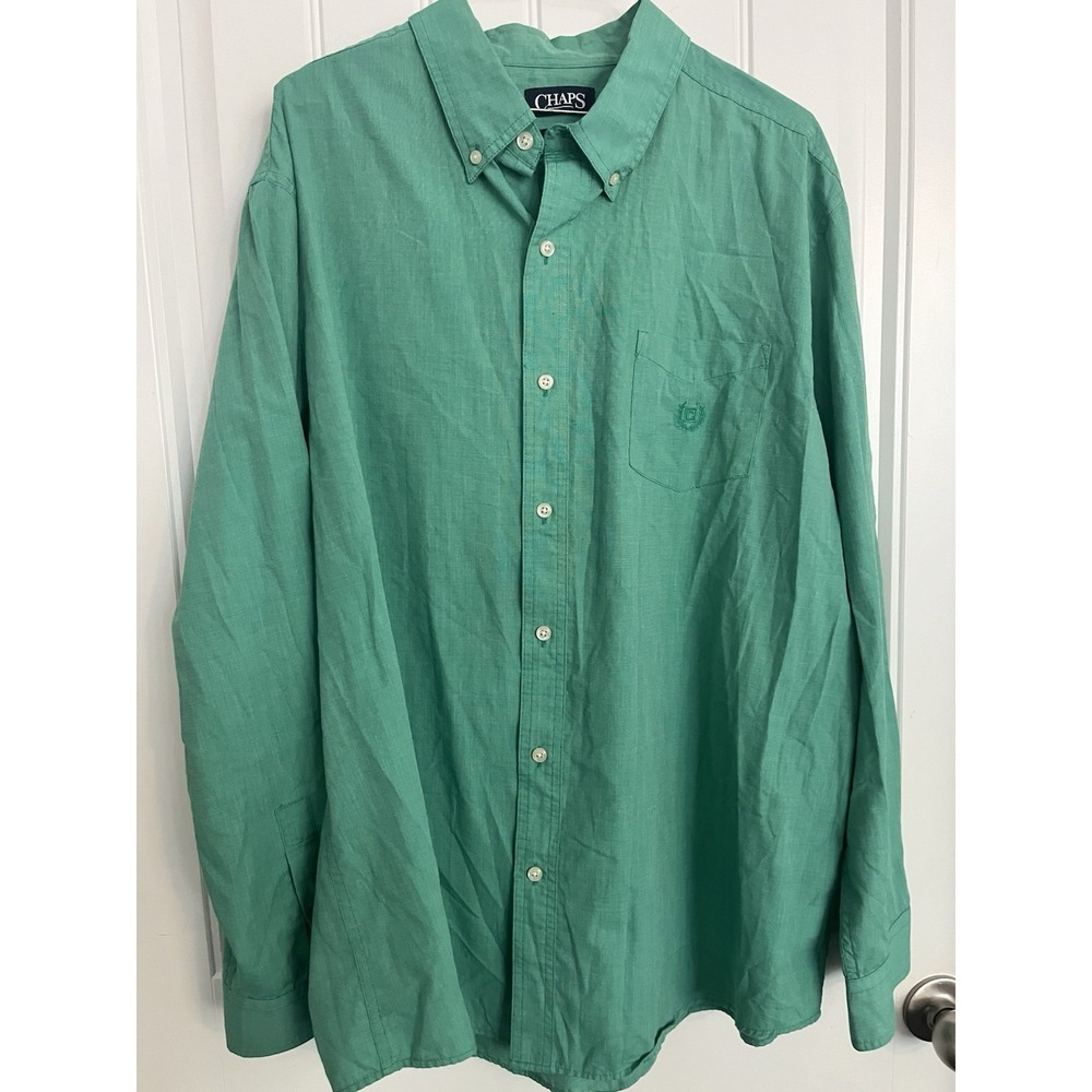 CHAPS Easy Care Long Sleeve Casual Button Up Shirt Size XL Green Solid 727